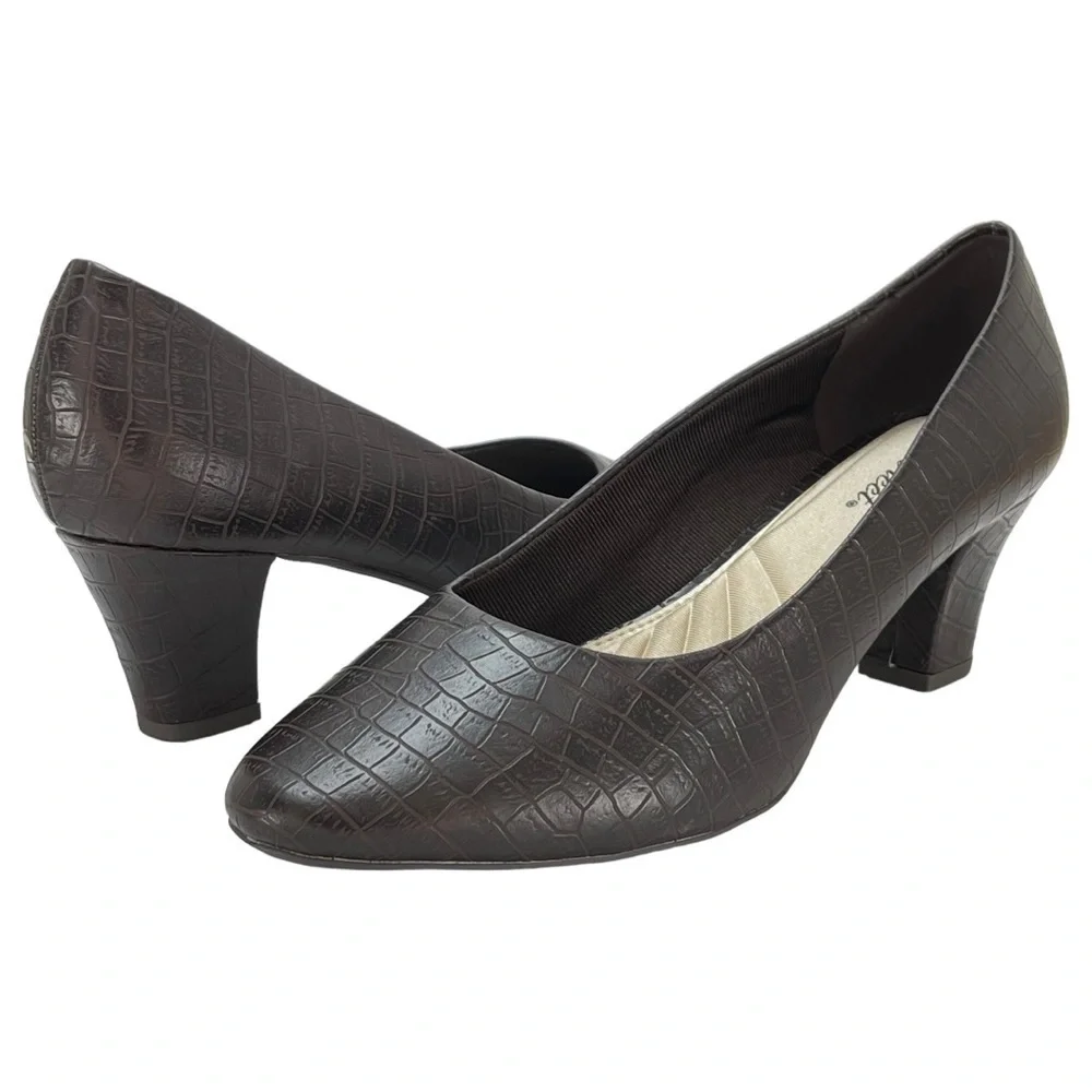 Easy Street Fabulous Brown Croco Faux Leather Womens Pumps Size 12M NWOB